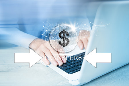 money transfer in digital world, business and technology concept 3D illustration