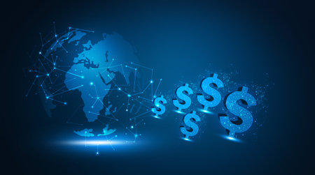 money transfer in digital world, business and technology concept 3D illustrationの写真素材