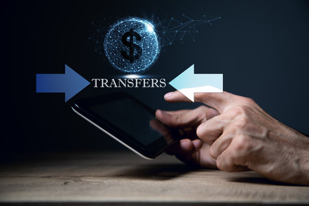 money transfer in digital world, business and technology concept 3D illustrationの写真素材