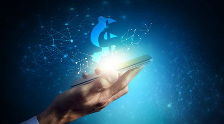 money transfer in digital world, business and technology concept 3D illustrationの写真素材