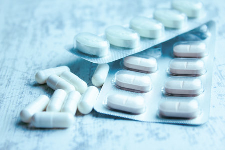 medical pills on top view space