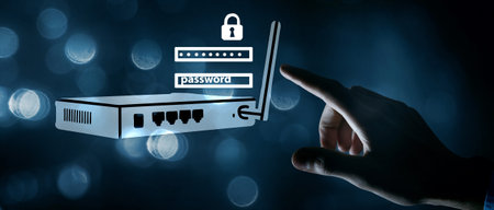 Wifi icon and padlock. Security wifi internet and private network conceptの写真素材