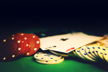 Gambling .Close-up cards for playing poker on a gaming table in a casino