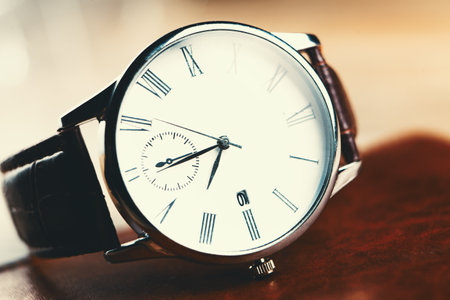 Wallet with the watch and copy spaceの写真素材