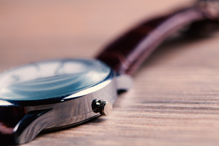 Elegant wrist watch close up