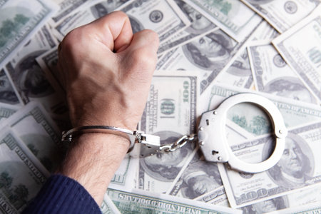 money and handcuffs bribery of the authoritiesの写真素材