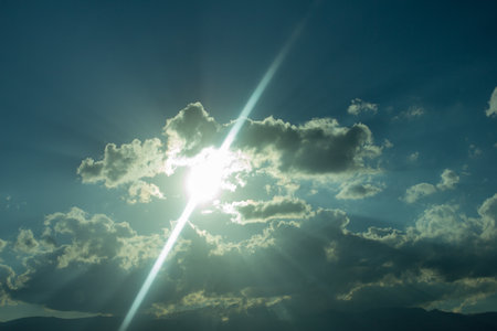 Dark sky and a sharp black cloud before the rain.の写真素材
