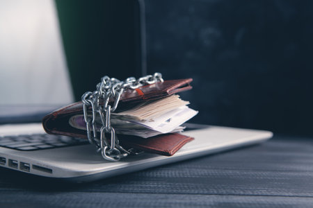 Online payments, secure online shopping and data encryption security concept with padlockの写真素材