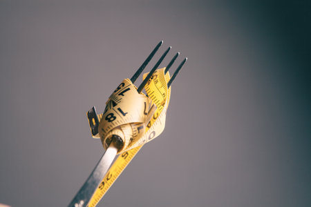 Dieting concept with fork and meterの写真素材