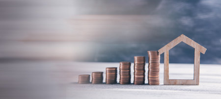 coins and growth to success buying new homesの写真素材