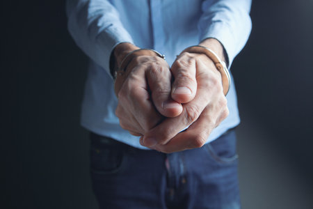 men handcuffed in criminal conceptの写真素材