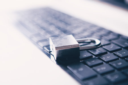 iron lock on a laptop. cyber defense