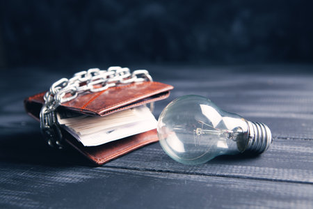 the wallet is closed with a chain and a light bulb