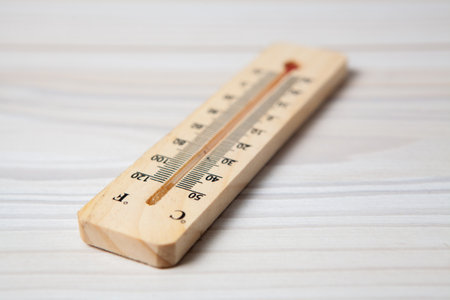 wooden thermostat on the table