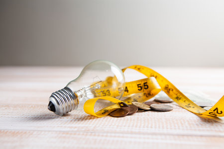 money, meter and light bulbの写真素材