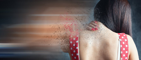 young woman has shoulder pain disappearsの写真素材