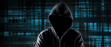 hacker in the hood on a blue background