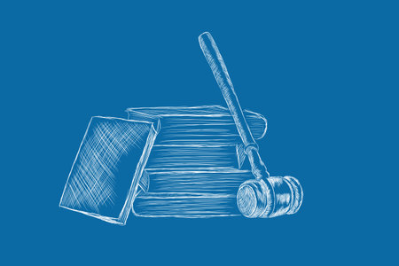 drawn books and judge's hammerの写真素材