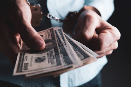 man in handcuffs holding money