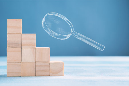 Business concept of career ladder and growth success process and magnifierの写真素材