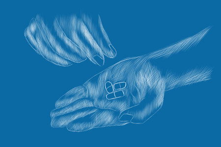 illustration of hands holding pillsの写真素材