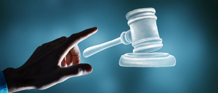 Judge's gavel and soundboard. Judge or auction hammer. Law and justice concept.の写真素材