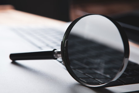 magnifier on laptop. web search concept