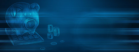 piggy bank icon on calculatorの写真素材