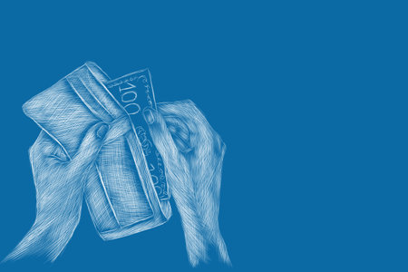 takes money out of wallet. hand-drawnの写真素材