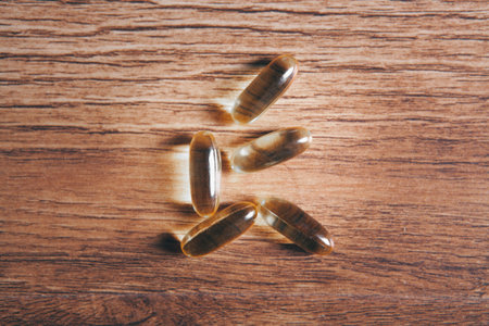 medicinal capsules on the tableの写真素材