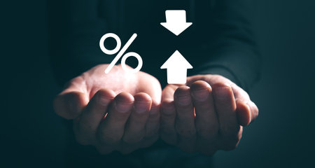 Percentage arrow up and down line icon.の写真素材