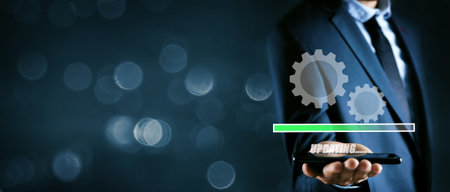 Cogs and gear wheel mechanisms. Hi-tech digital technology and engineering.