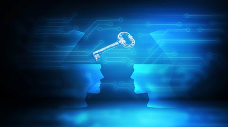 two empty head opening key to success and developmentの写真素材