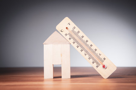 Mercury thermometer for determining the indoor temperatureの写真素材