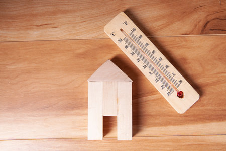 Mercury thermometer for determining the indoor temperatureの写真素材