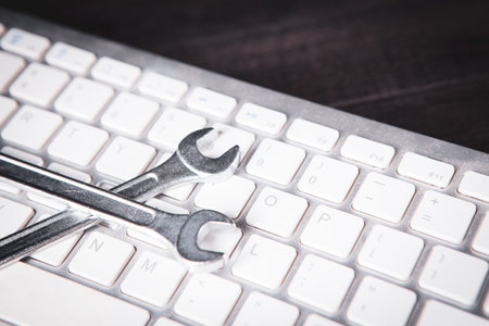 Electronic technical support concept. Wrenchesの写真素材
