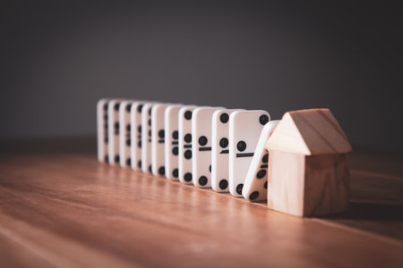 Real Estate House Insurance. Domino Chain Challengeの写真素材