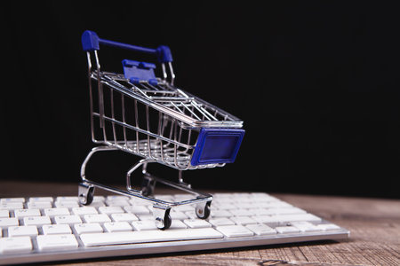 holding virtual packages for online purchasesの写真素材