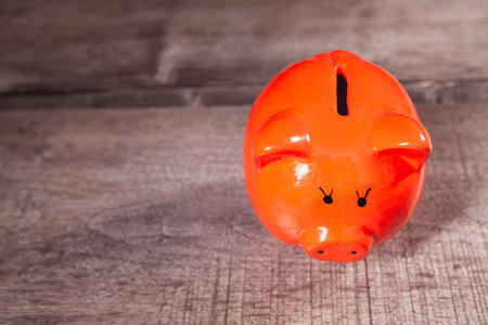 piggy bank on the tableの写真素材