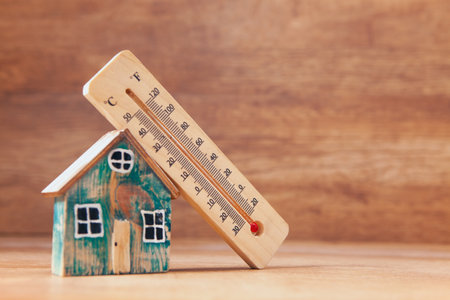 Mercury thermometer for determining the indoor temperatureの写真素材