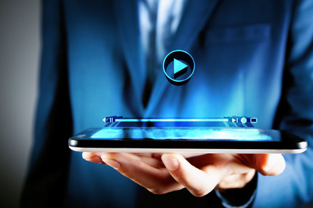 Multimedia player social media, play video online windowの写真素材