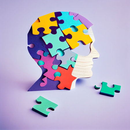 Dementia, alzheimer, lost of mental capabilities. Copy text, text space. Concept in puzzle form. generative aiの素材