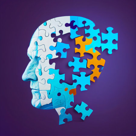 Dementia, alzheimer, lost of mental capabilities. Copy text, text space. Concept in puzzle form. generative aiの素材