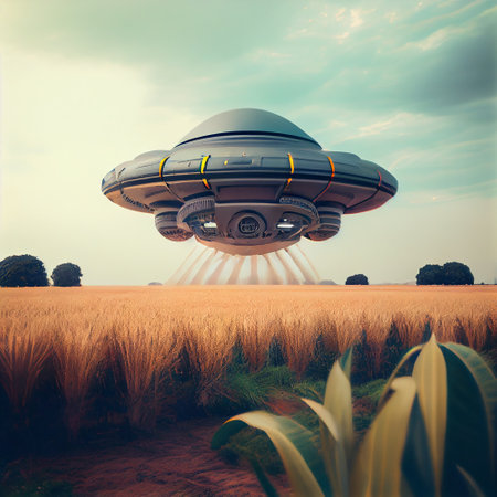 Ufo landing at a field, generative ayiの素材