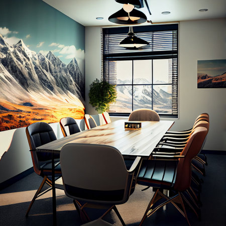 conference room with a large table and chairs, generative aiの素材