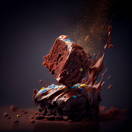 A single brownie covered in chocolate falling. generative ayiの素材