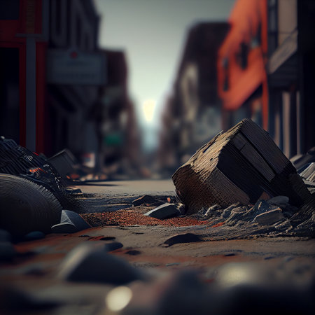 earthquake destroyed houses and roads, generative aiの素材