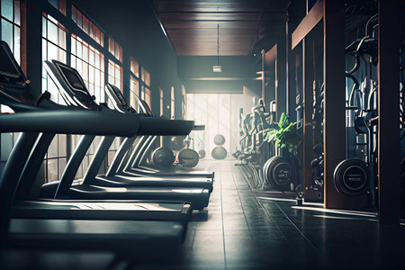 Contemporary spotless fitness gym center interior.generative aiの素材