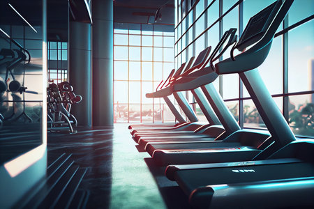 Contemporary spotless fitness gym center interior.generative aiの素材