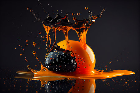 orange liquid dispersion on a black.generative aiの素材